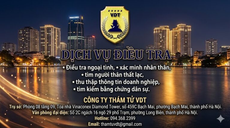 Công ty thám tử VDT chuyên cung cấp dịch vụ điều tra chuyên nghiệp.