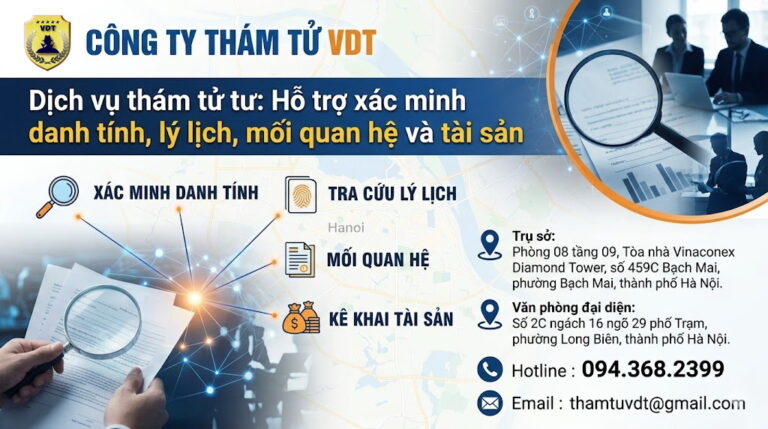 Dịch vụ thám tử tư: Hỗ trợ xác minh danh tính, lý lịch, mối quan hệ và tài sản