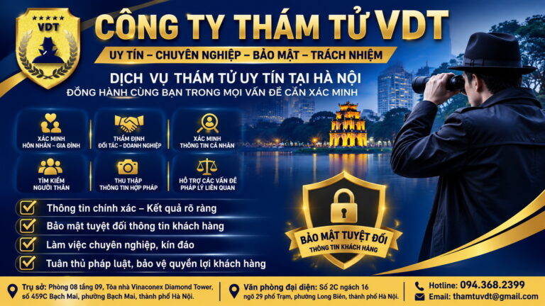 Dịch vụ thám tử uy tín tại Hà Nội – Bảo mật thông tin, làm việc chuyên nghiệp, kết quả rõ ràng